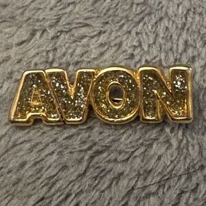 Vintage 90s Avon Gold Tone Lapel‎ Pin Representative Spellout Sparkle Y2K Retro